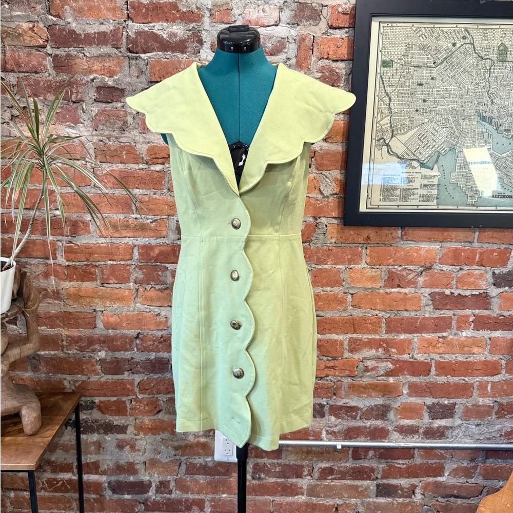 Anthropologie Maeve Scalloped Button-Front Green Dress - Picture 3 of 9